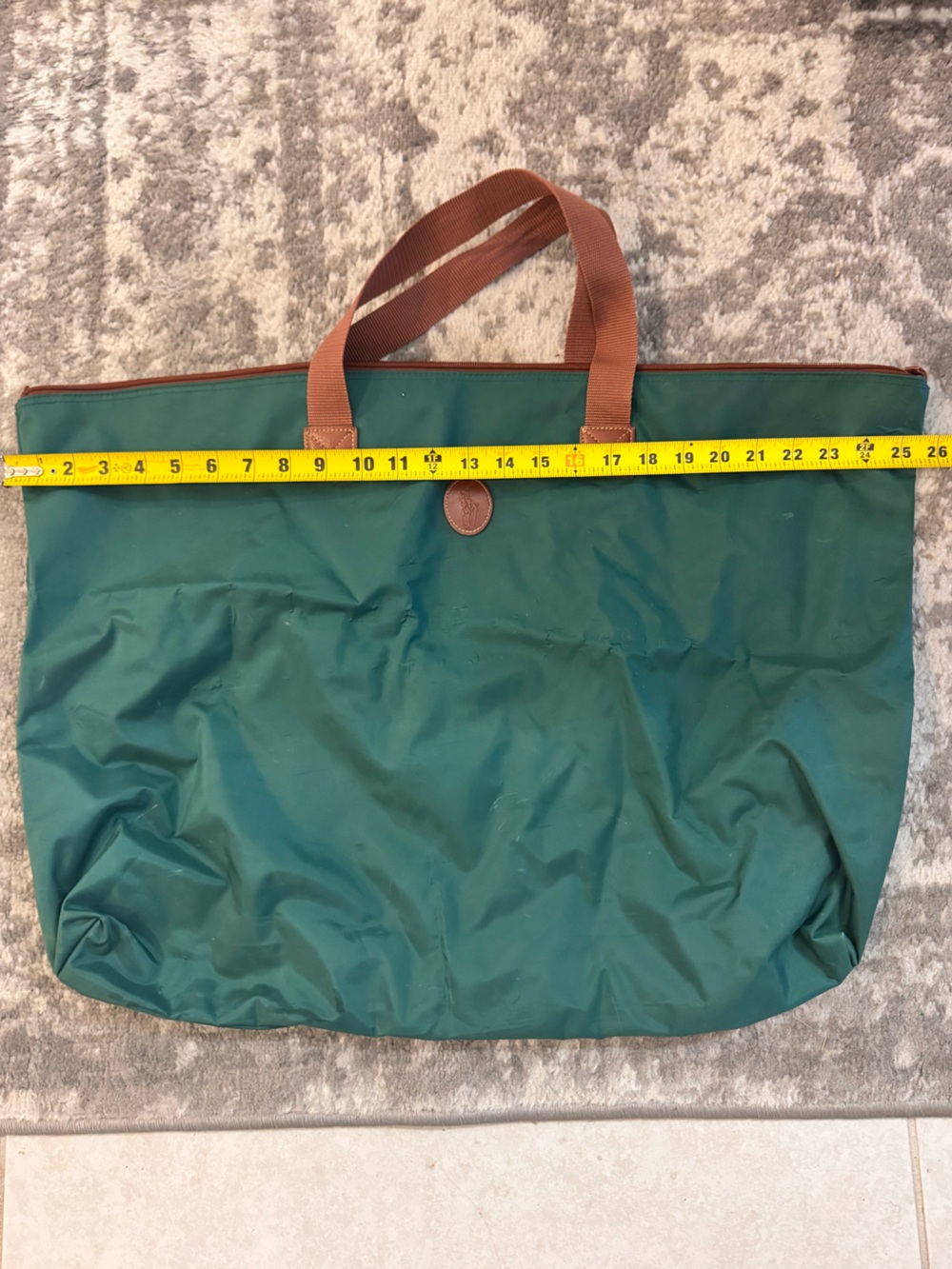 Ralph Lauren Green Nylon Tote Bag with Brown Handles